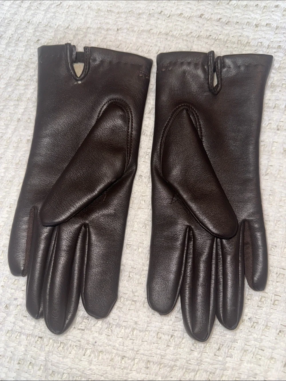 Women's Dark Brown Leather Dress Gloves - Classic Stitch Detail